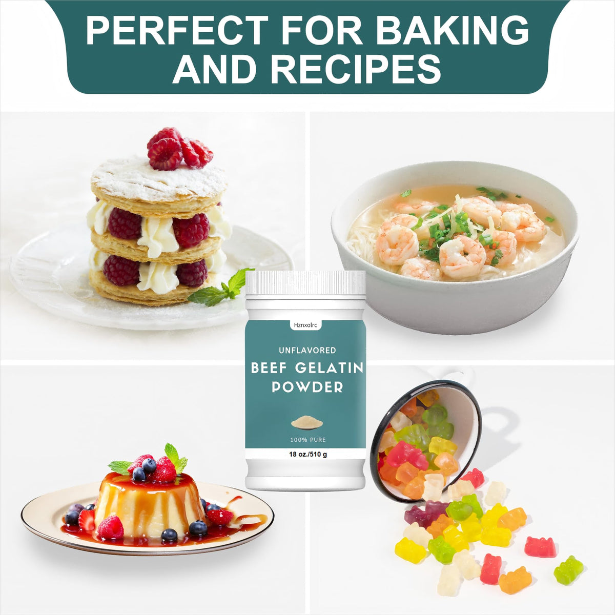 Hznxolrc gelatin used in candies and dairy products for improved consistency.