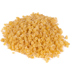 IAN's crystallized ginger pieces on a plate, an easy snack and baking ingredient