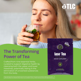 Steaming cup of IASO Iaso Brewed Tea Original ideal for a calm break