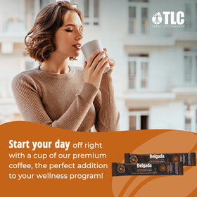 IASO Delgada Ganoderma label highlights Reishi extract for a rich blend.