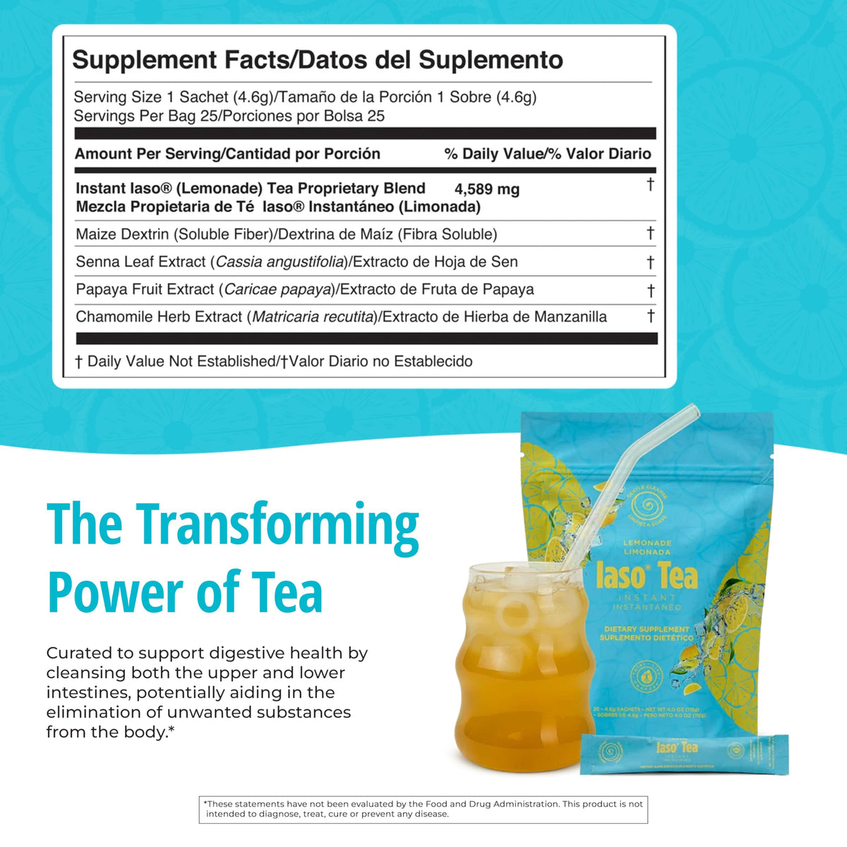 IASO Iaso Instant Tea Lemonade glass pour shows easy preparation and bright citrus flavor.