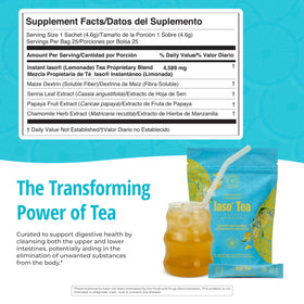 IASO Iaso Instant Tea Lemonade glass pour shows easy preparation and bright citrus flavor.