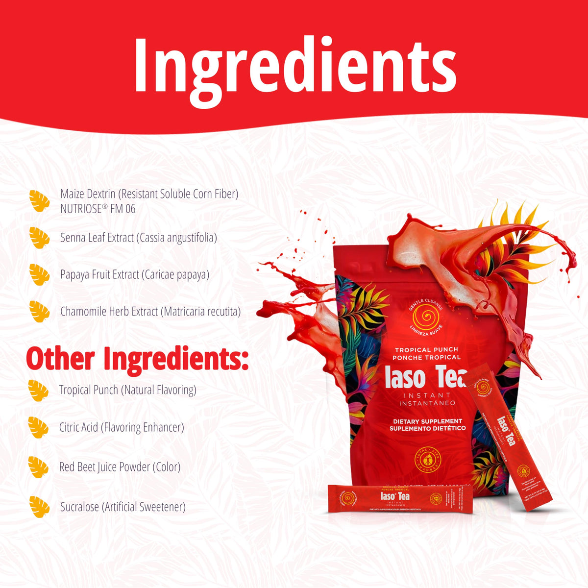 IASO Instant Tea Tropical Punch served over ice for a refreshing cold drink.