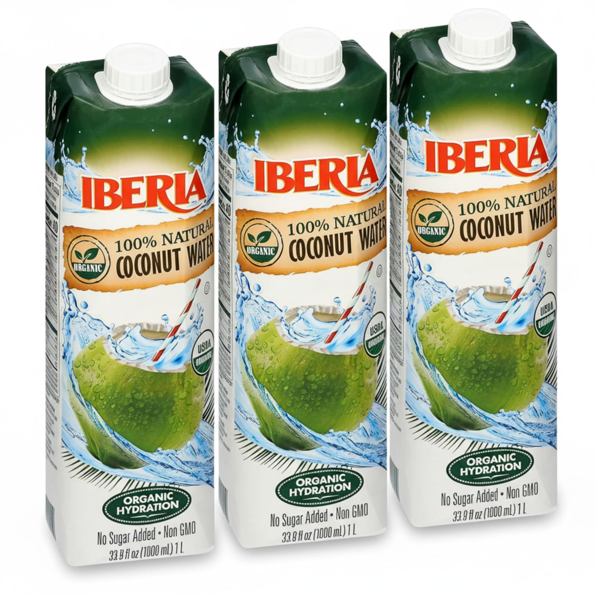 Iberia coconut water bottle pour, refreshing hydration after workouts