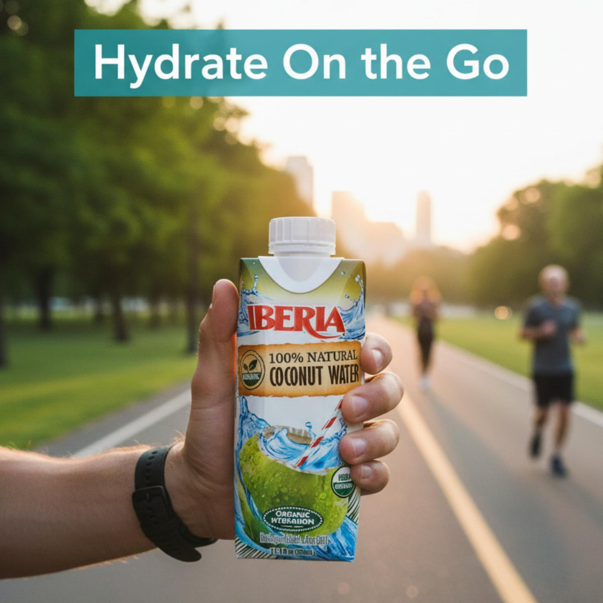 Iberia coconut water bottle pour showing natural electrolytes