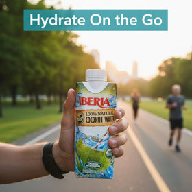 Iberia coconut water bottle pour showing natural electrolytes