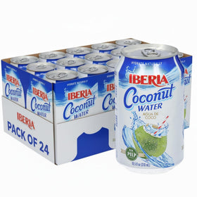 Iberia Coconut Water with Pulp bottle pouring for refreshing post-workout hydration.