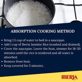 Iberia jasmine rice steaming on stove in a pot, easy 15-20 minute preparation.