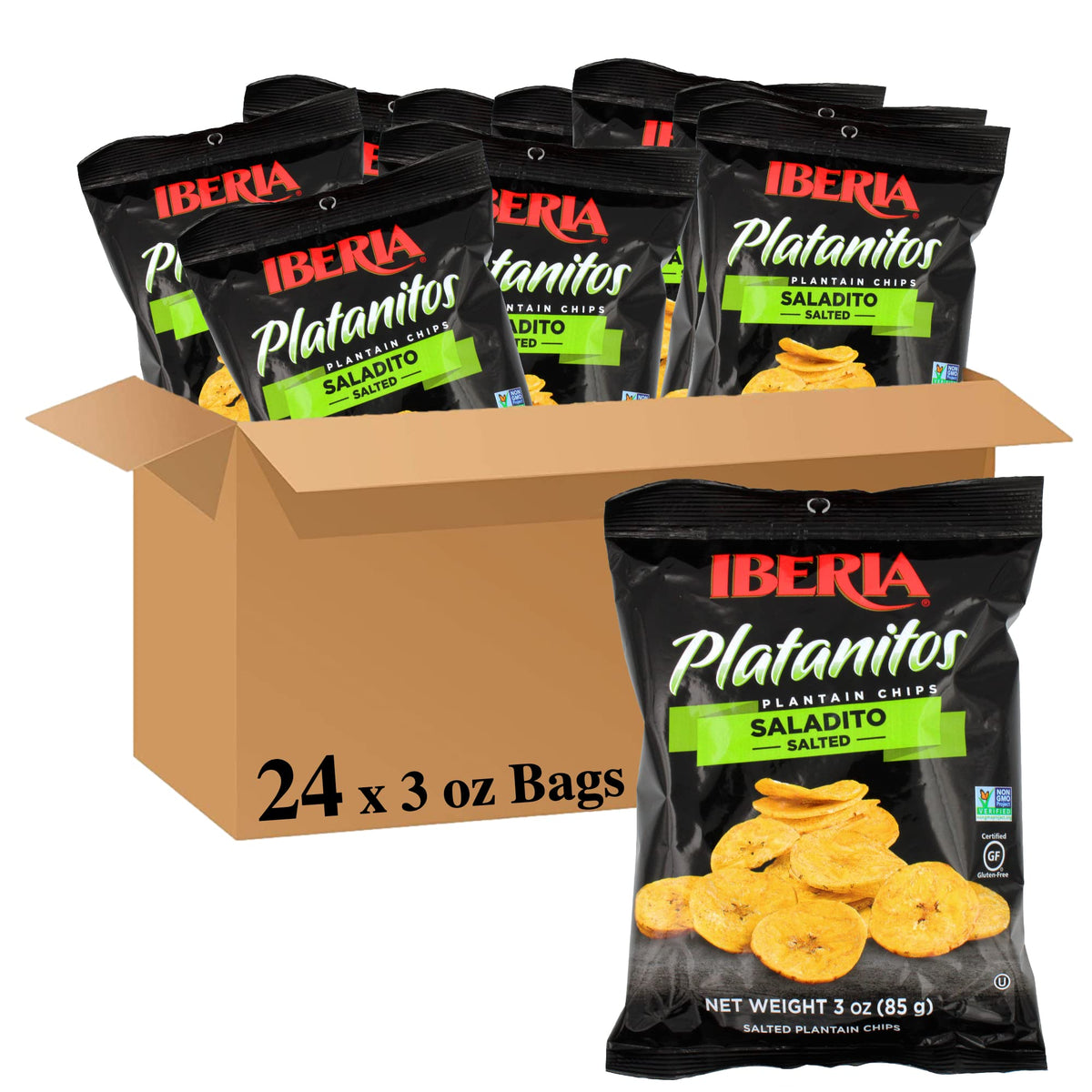 Iberia Lightly Salted Plantain Chips in a bag, crisp and perfect for dipping