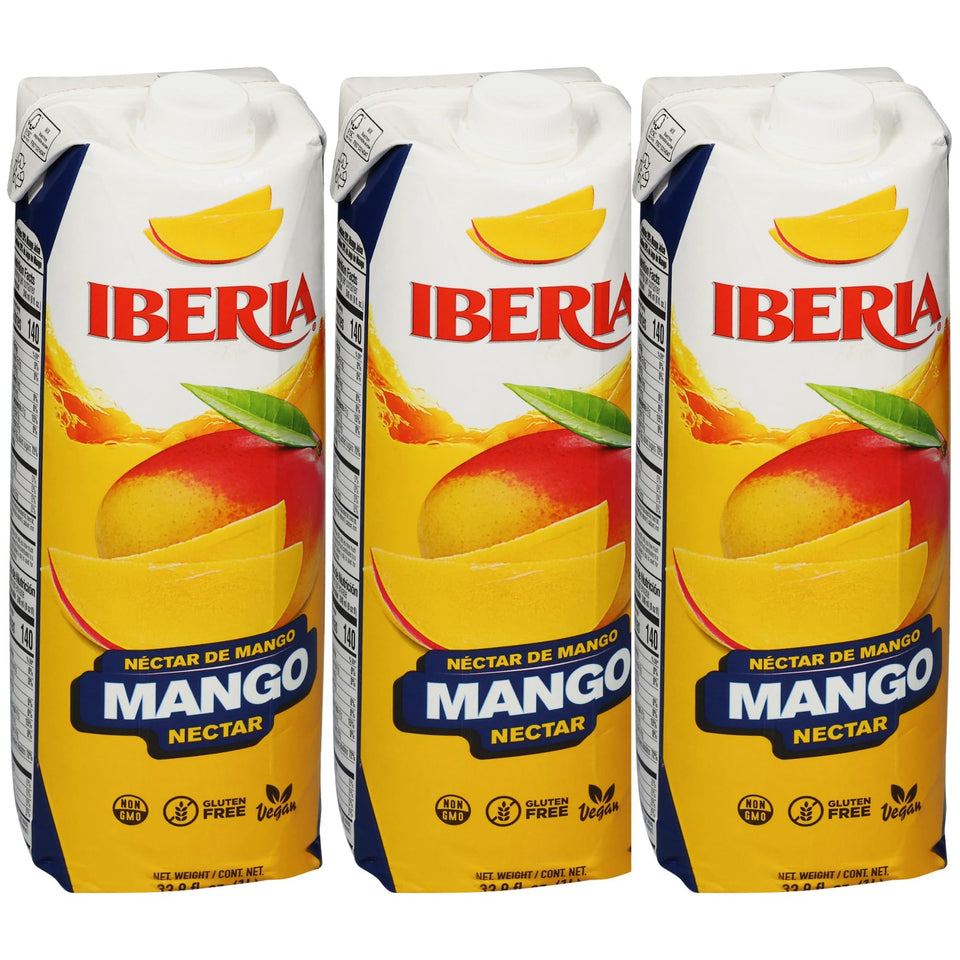 Iberia Mango Nectar three-bottle pack promotes tropical flavor for smoothies and desserts