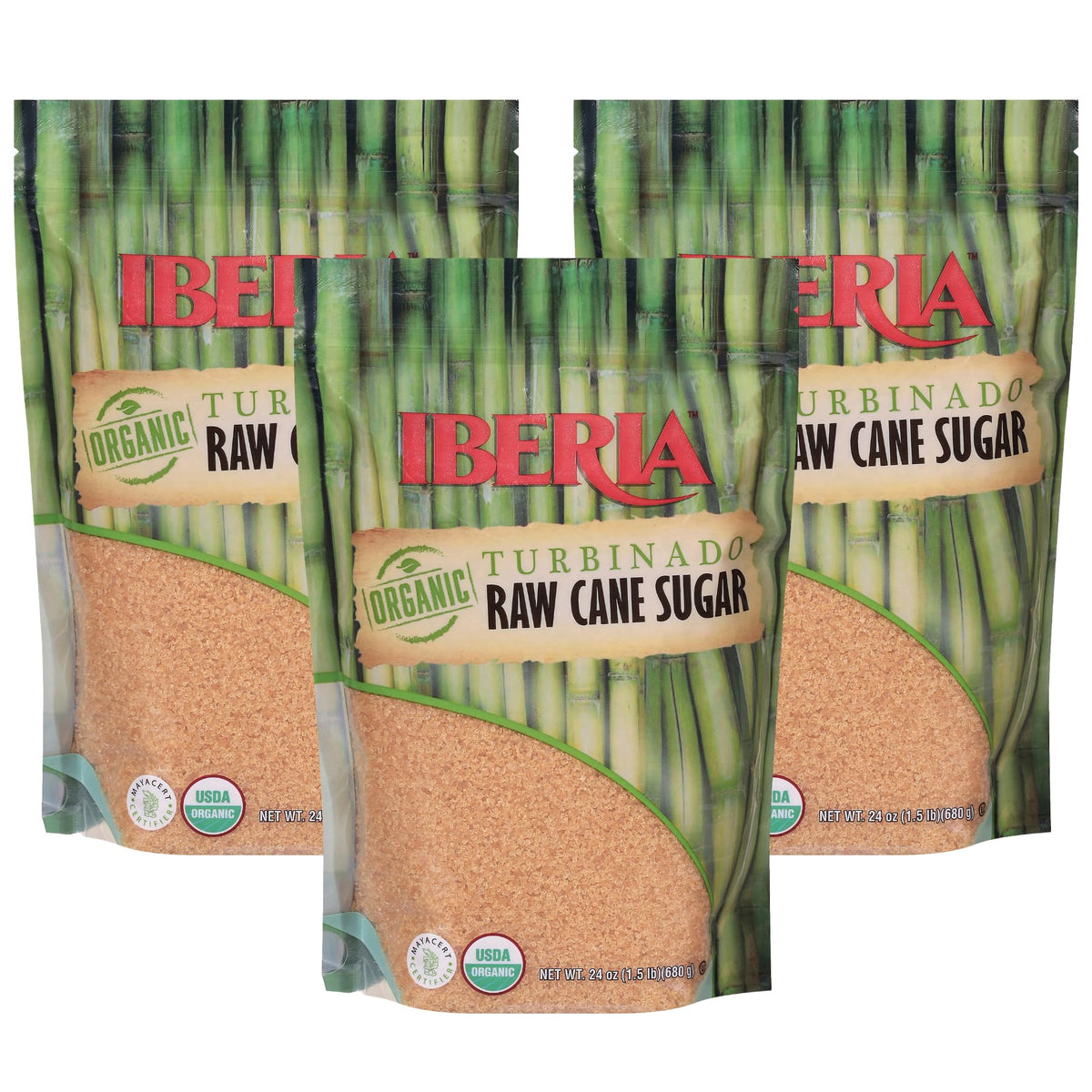 Iberia Organic Turbinado Sugar crystals add golden texture to coffee and pastries.