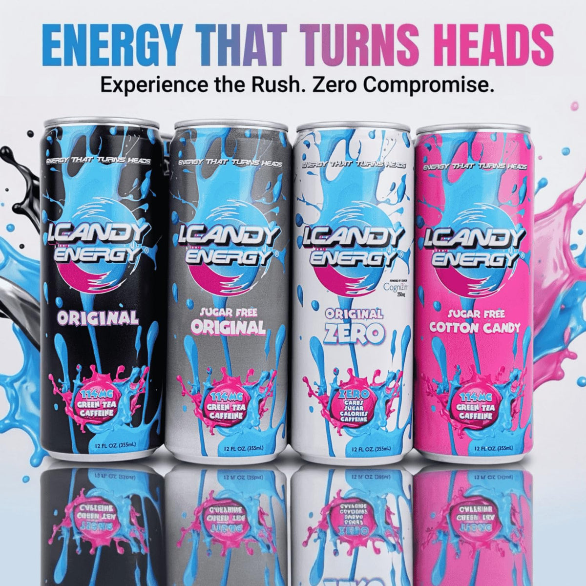 I.CANDY ZERO energy can nutrition panel notes Cognizin and B vitamins.