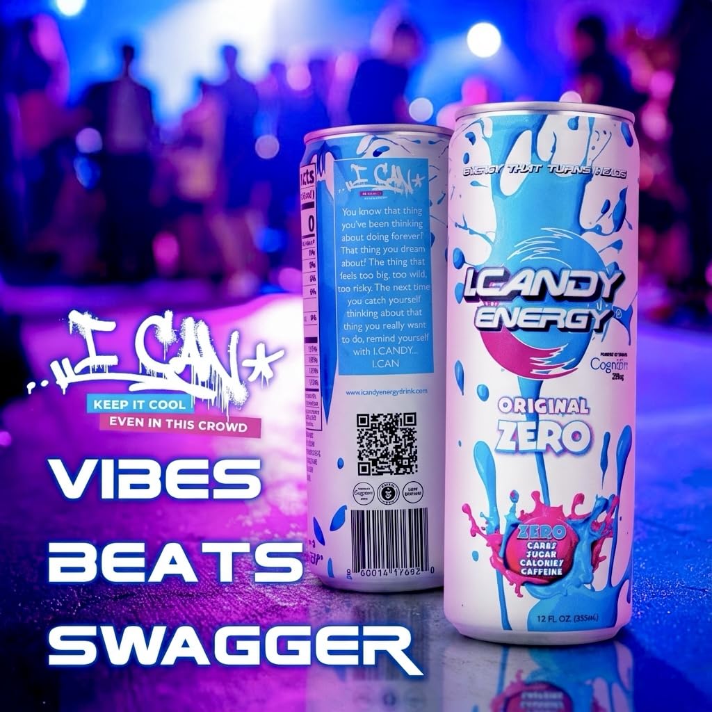 I.CANDY ZERO energy flavor-visual hints at bold Original taste.