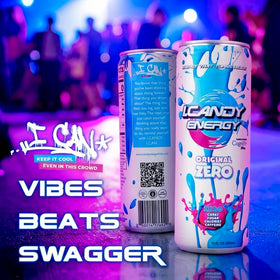 I.CANDY ZERO energy flavor-visual hints at bold Original taste.