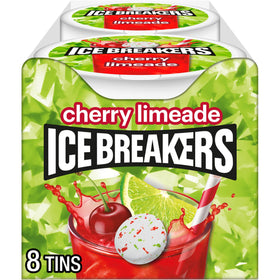 ICE BREAKERS Cherry Limeade sugar-free mints in a tin for on-the-go freshness.
