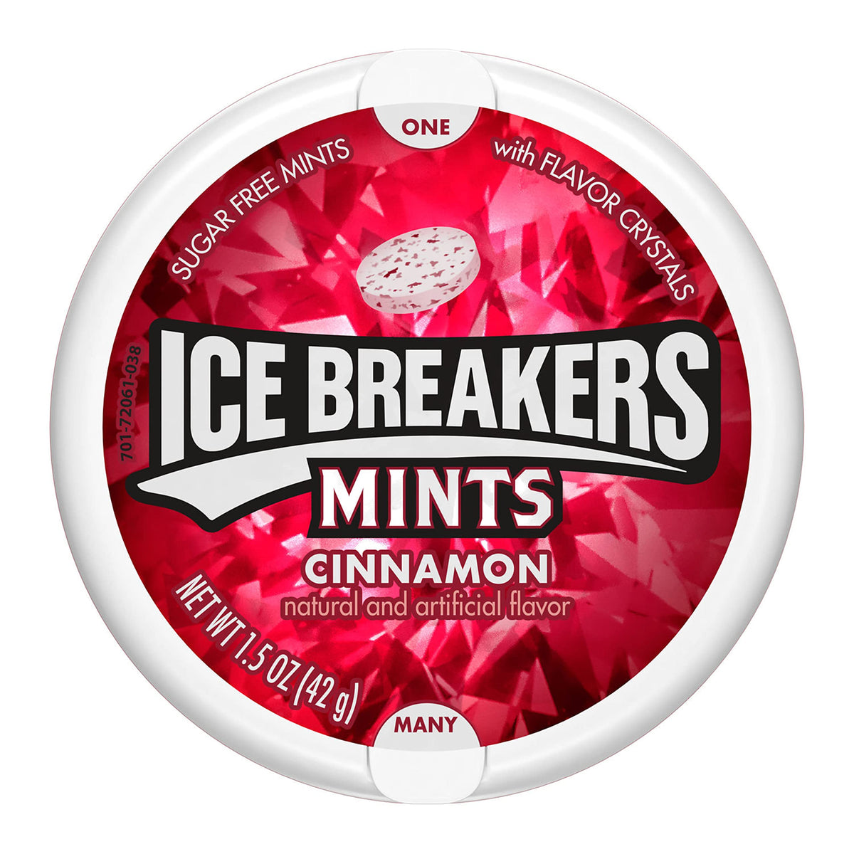 Eight-tin Ice Breakers Cinnamon Mints box highlighting convenient packaging.