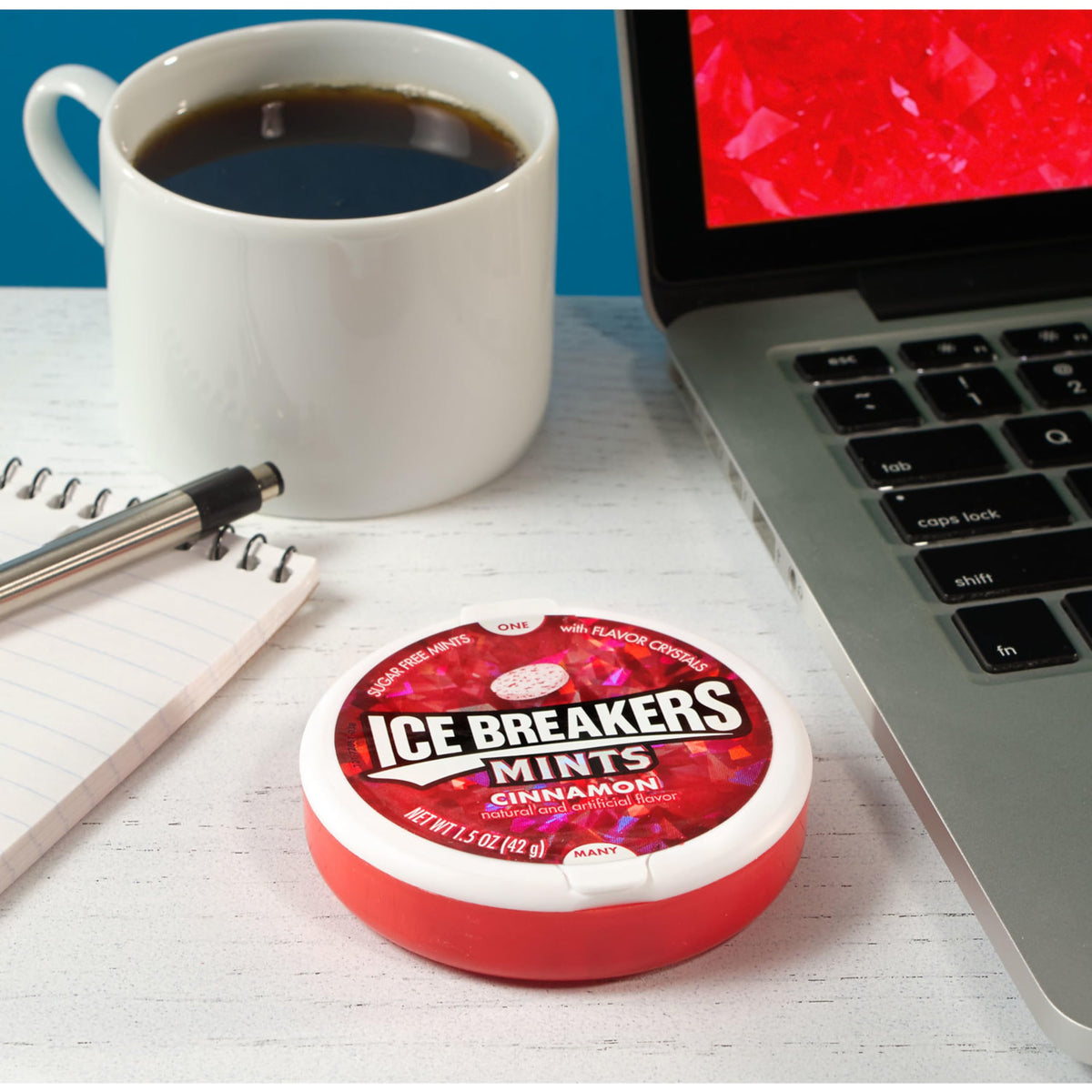 Gift-ready Ice Breakers Cinnamon Mints in a decorative bag idea.