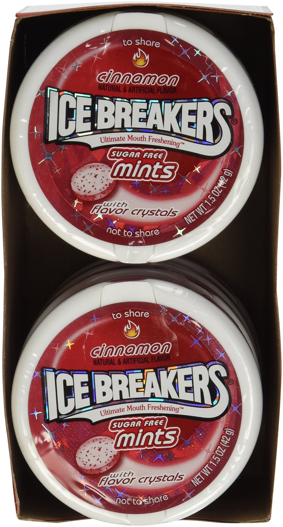 Ice Breakers Cinnamon Tins close-up of mints for quick fresh breath