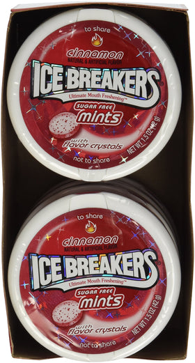 Ice Breakers Cinnamon Tins close-up of mints for quick fresh breath