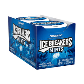 Ice Breakers Coolmint tin close-up highlighting cooling crystals