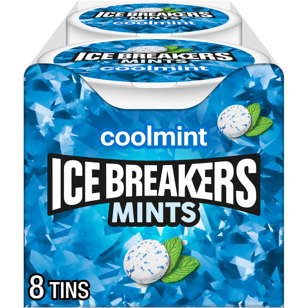 Ice Breakers Coolmint tin, full view, ready for quick refresh