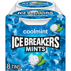 Ice Breakers Coolmint tin, full view, ready for quick refresh