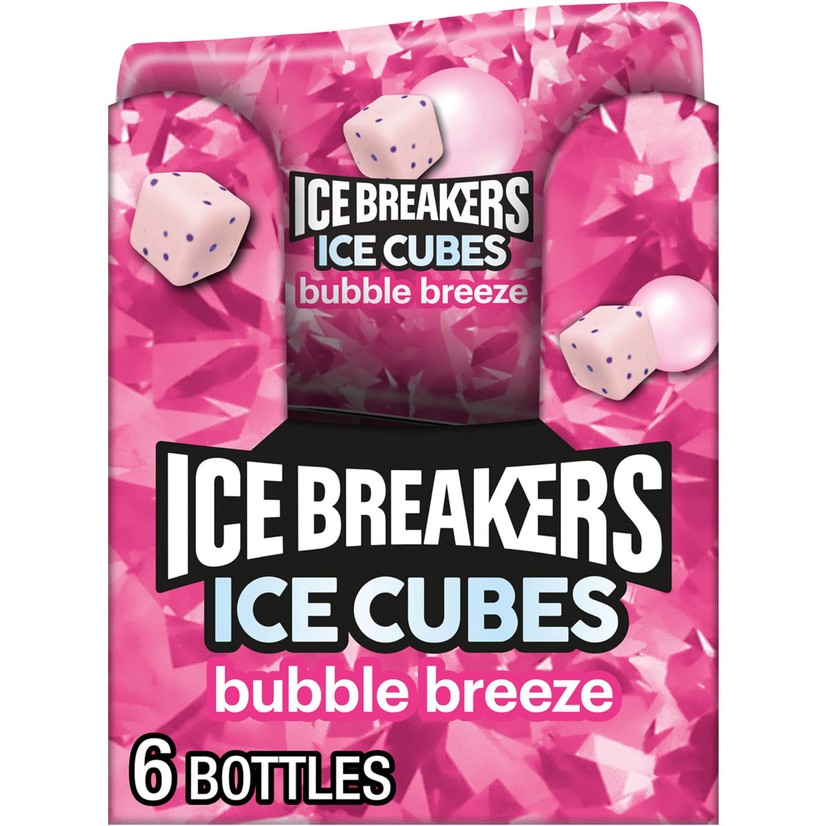 Ice Breakers Ice Cubes Bubble Breeze bottle front view for on-the-go freshness.