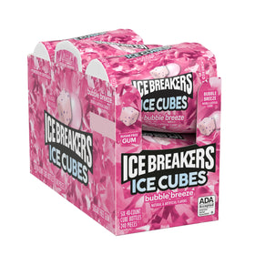 Ice Breakers Ice Cubes Bubble Breeze bottle side view showing portable packaging.