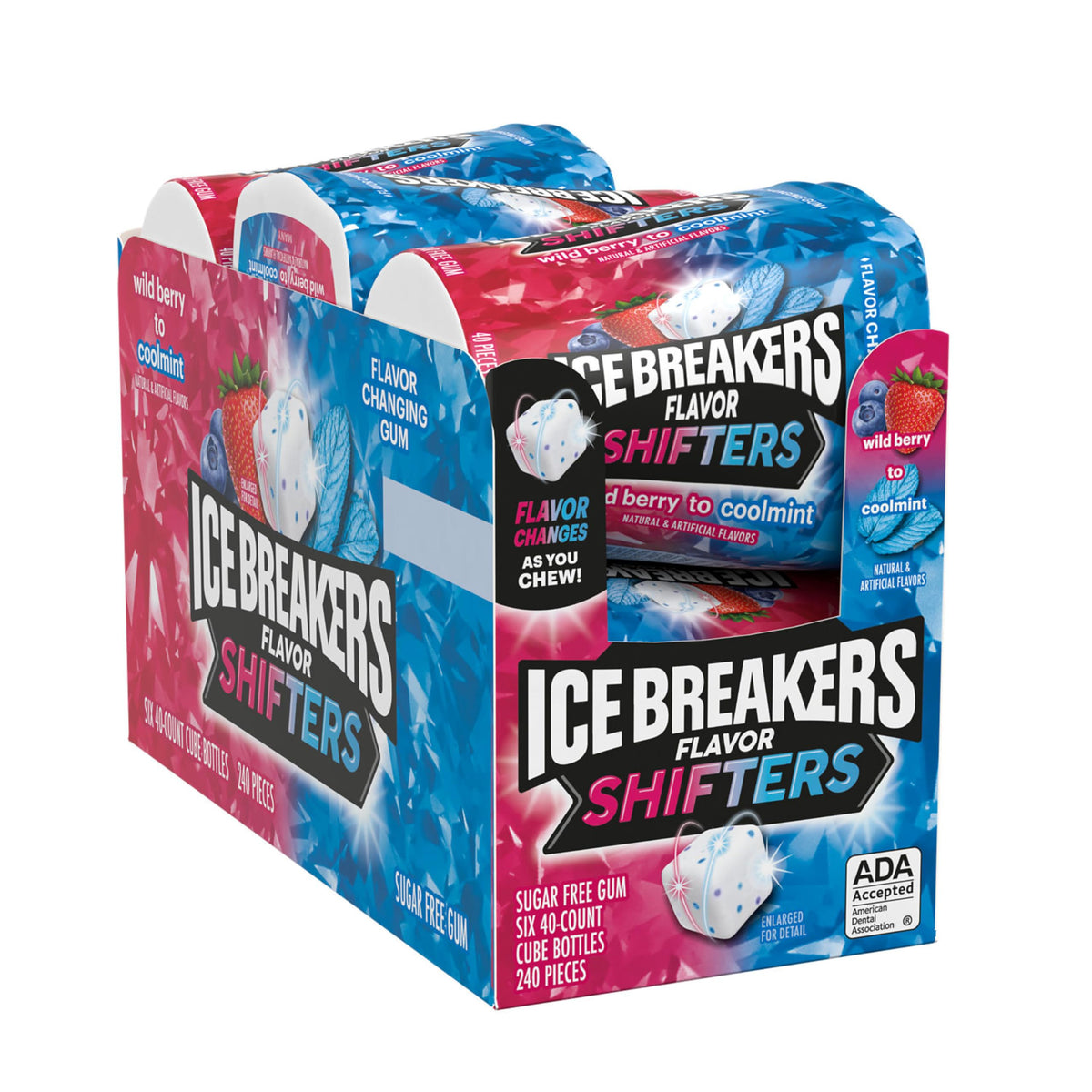 Ice Breakers Flavor Shifters cube bottle open reveals dual flavors and portability.