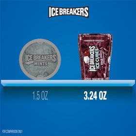 Closeup of Ice Breakers Ice Cubes Black Cherry gum piece in hand