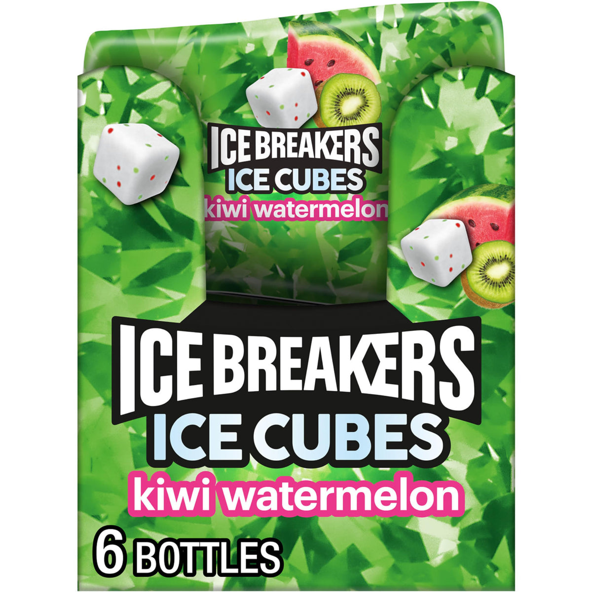 Ice Breakers Ice Cubes kiwi watermelon bottle front for on-the-go fresh breath