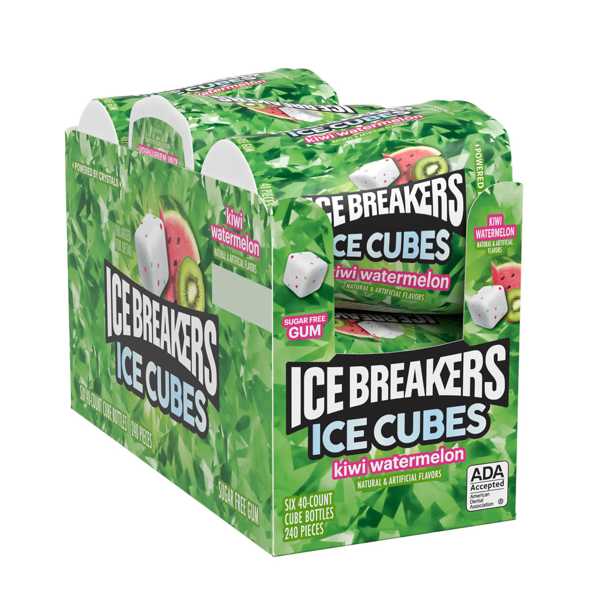 Ice Breakers Ice Cubes kiwi watermelon bottle inside label shows sugar-free gum