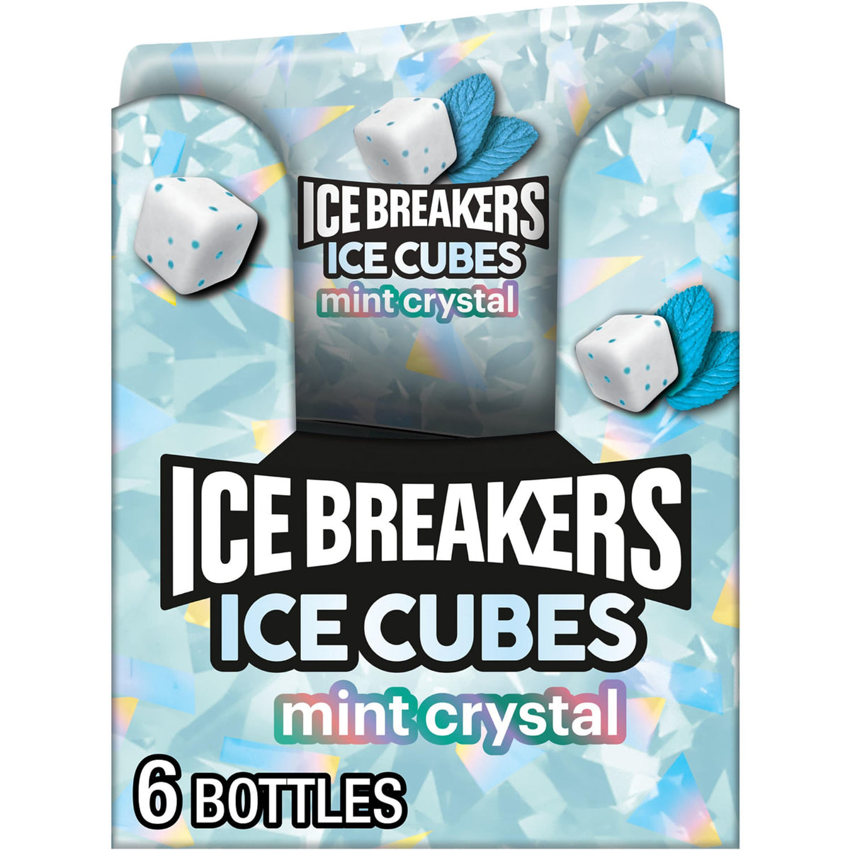 Ice Breakers Ice Cubes mint bottle close-up for on-the-go fresh breath