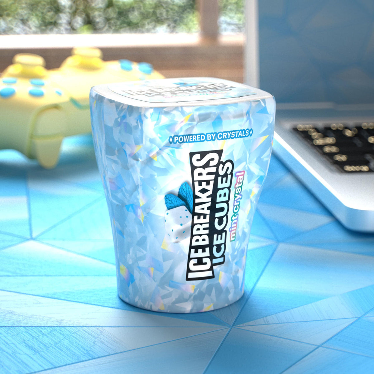 Ice Breakers Ice Cubes bottle display demonstrates convenient sharing at events