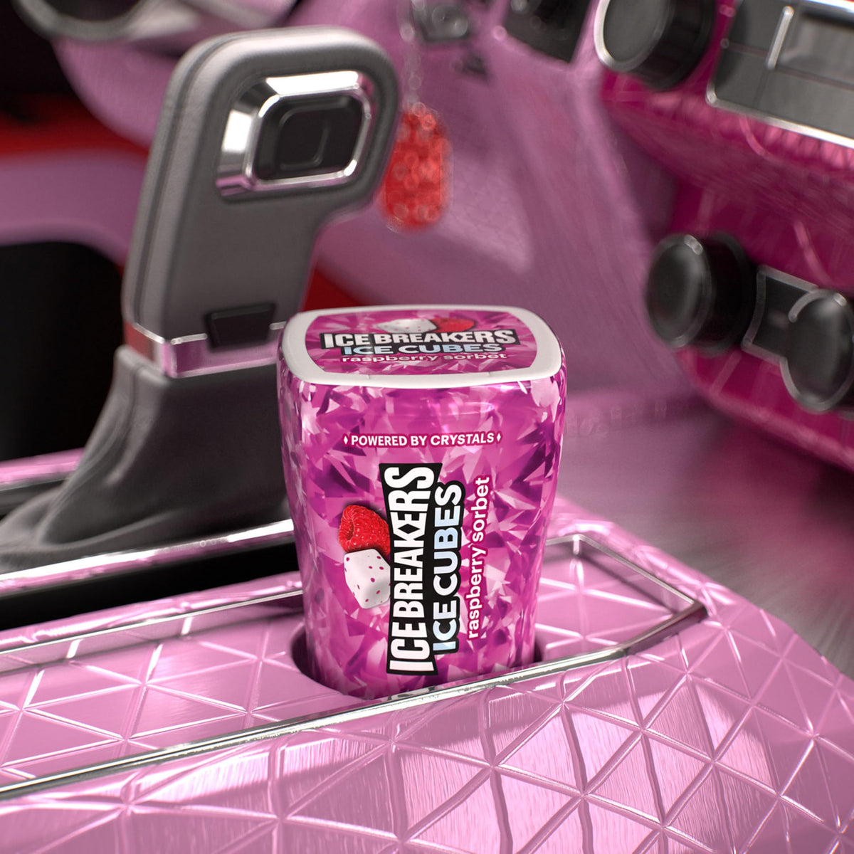 Ice Breakers Raspberry Sorbet Ice Cubes bottle open reveals 40 pieces