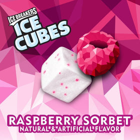 Close-up of Ice Breakers Ice Cubes Raspberry Sorbet cubes for busy days.