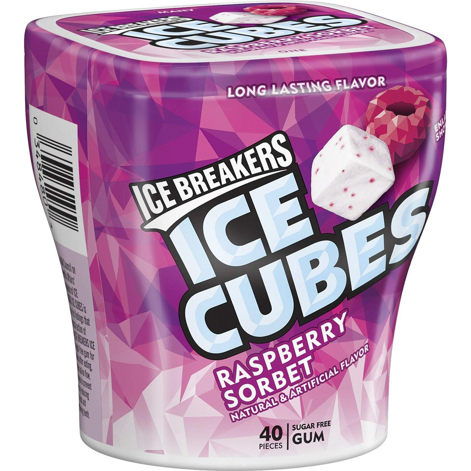 Ice Breakers Ice Cubes Raspberry Sorbet pack-of-40 for on-the-go refreshment.