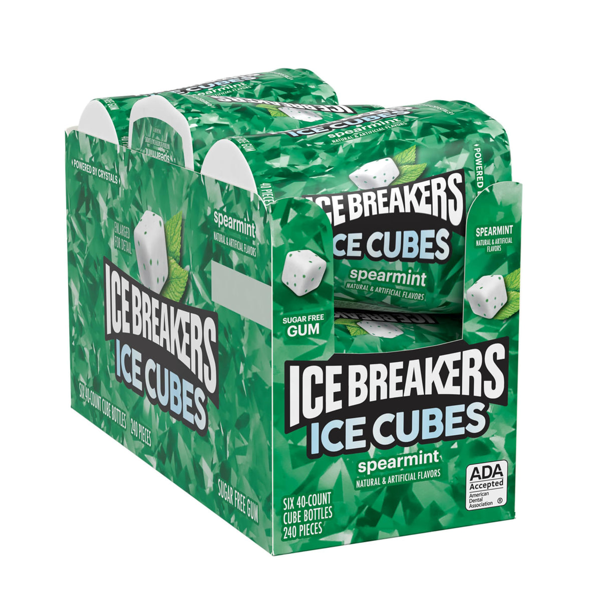 Ice Breakers Ice Cubes spearmint bottle side highlight sugar-free gum.