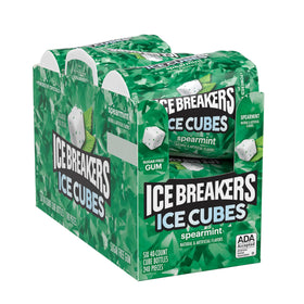 Ice Breakers Ice Cubes spearmint bottle side highlight sugar-free gum.