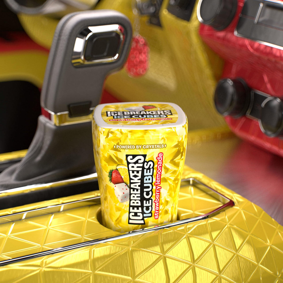 Ice Breakers Ice Cubes Strawberry Lemonade bottle open, easy sharing and lasting flavor on the go