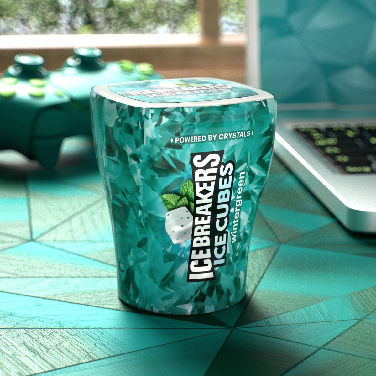 Ice Breakers Ice Cubes Wintergreen office desk; a quick breath-freshening companion at meetings.