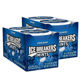 Ice Breakers CoolMint tin open with mint on top for quick refresh.