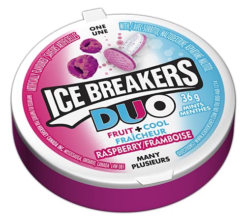 Ice Breakers Raspberry Duo mint with cooling crystals for a refreshing bite