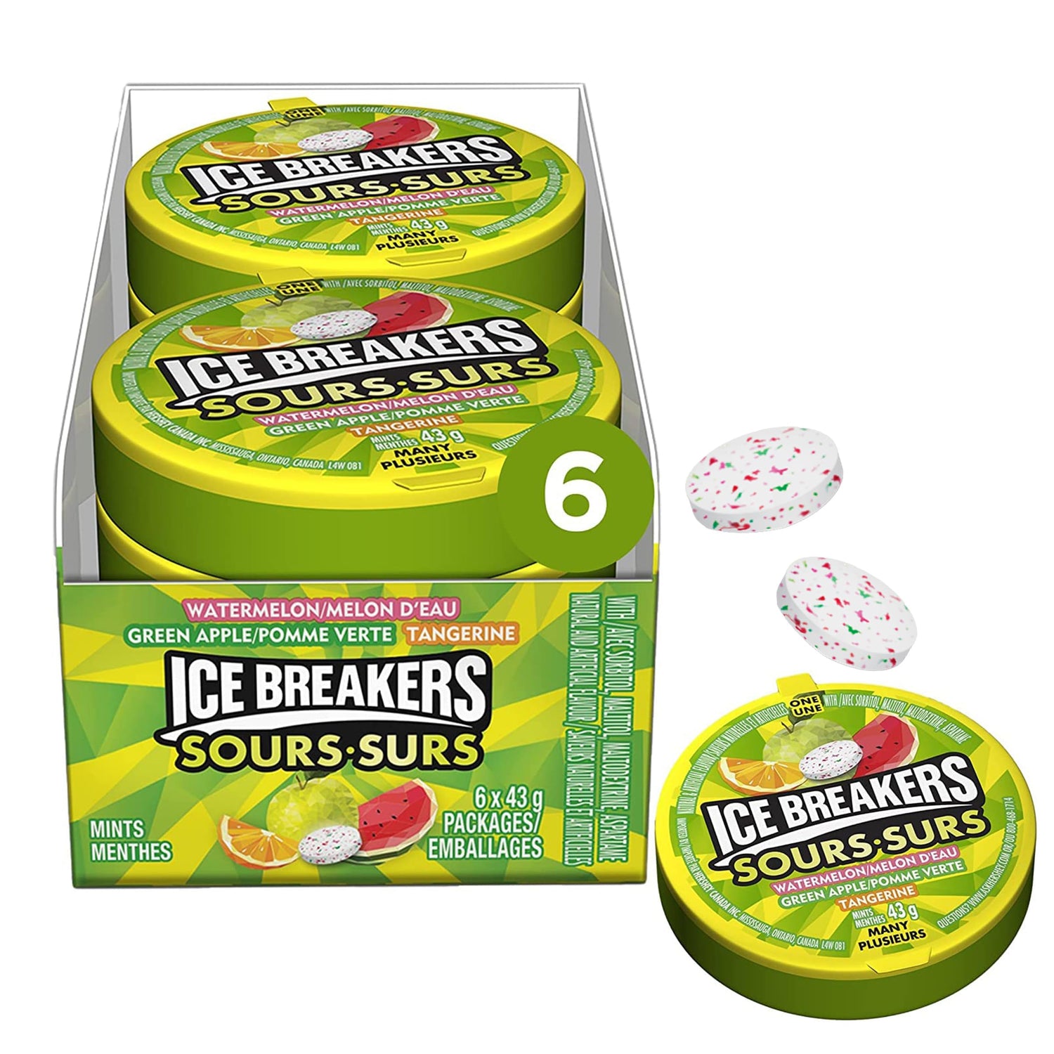 Ice Breakers Sour Fruits puck close-up showing tangy center for refreshment.