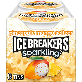 Ice Breakers Sparkling Pineapple Mango mint tin with flavor crystals for quick refreshment