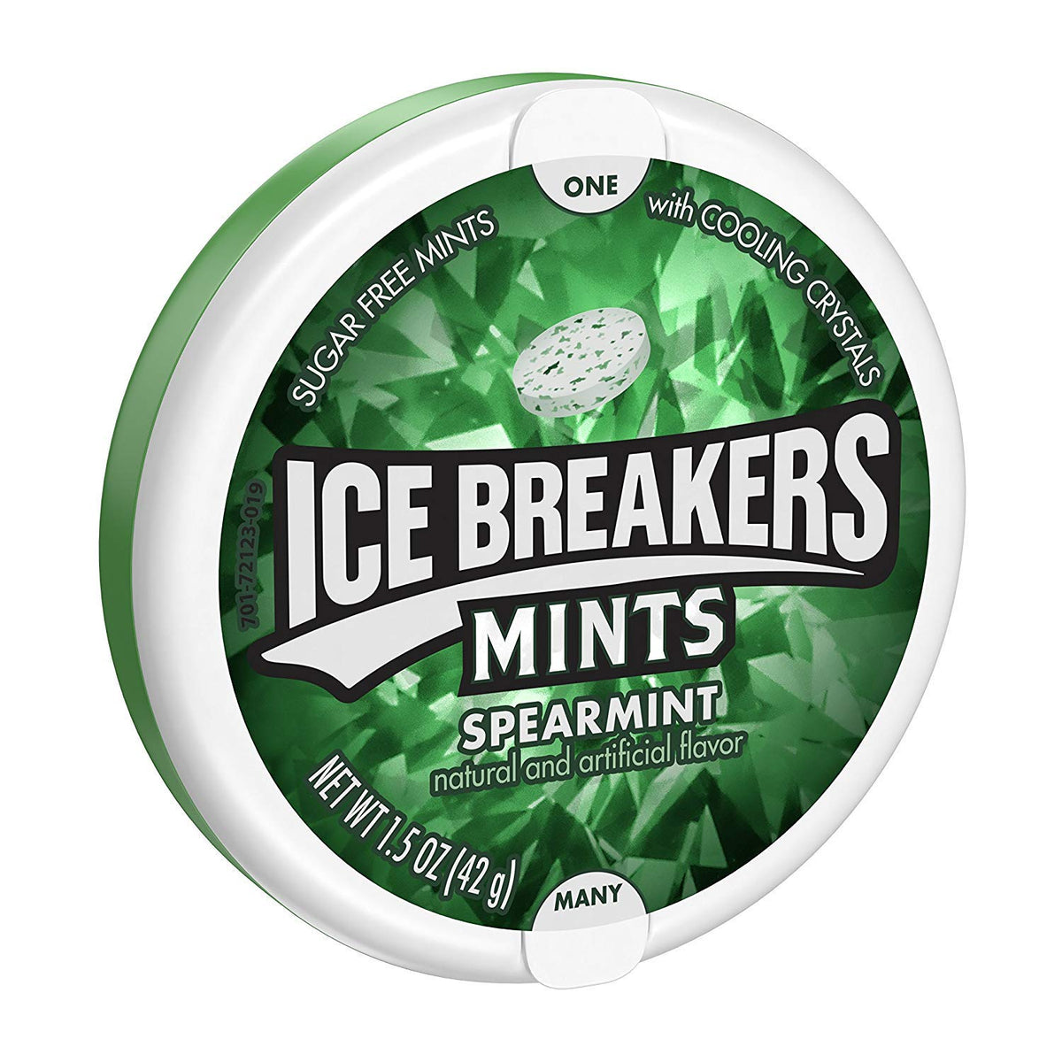 Ice Breakers Spearmint Mints pack closeup for refreshing breath crystals