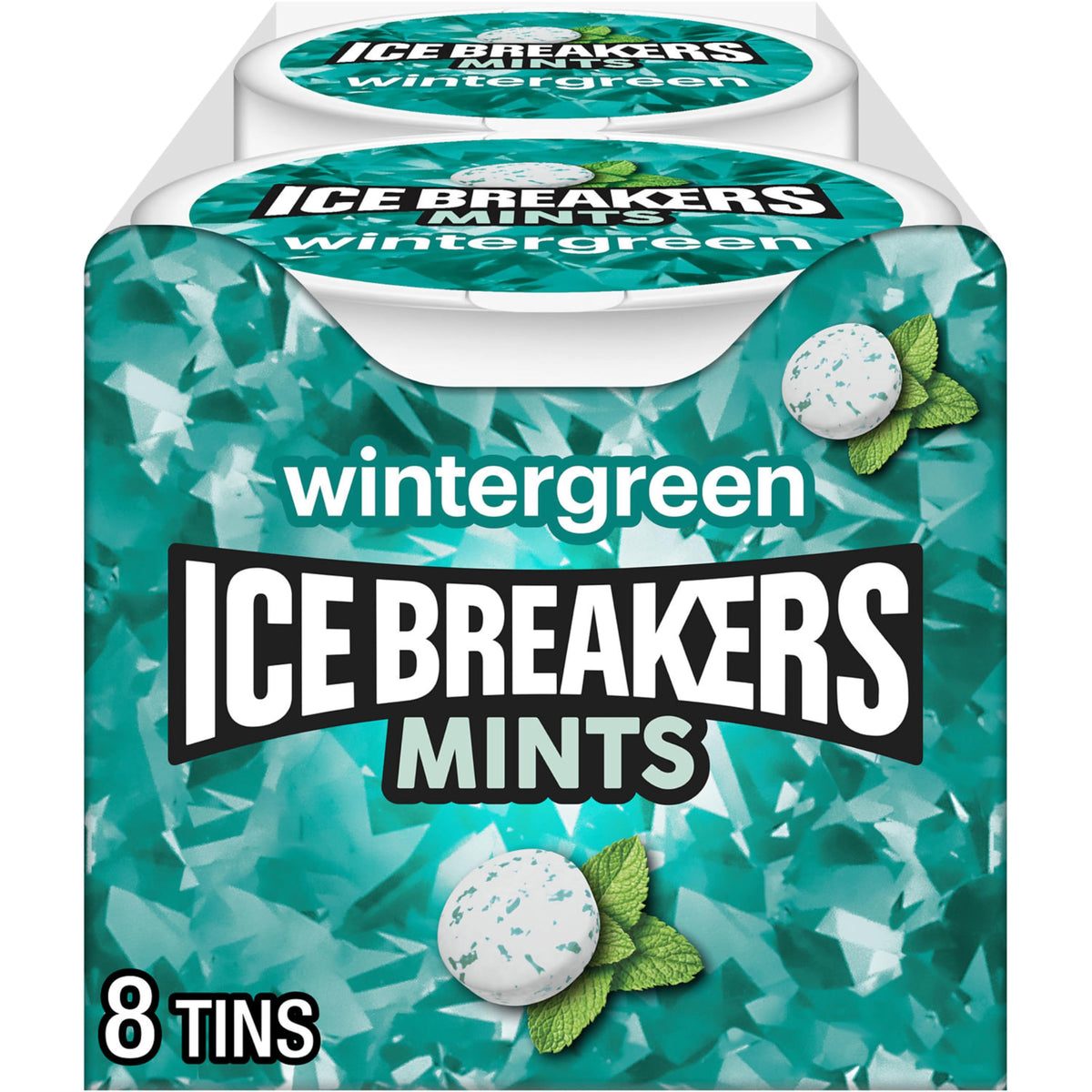 Ice Breakers Wintergreen mints in tin packaging offer portable freshness on the go.