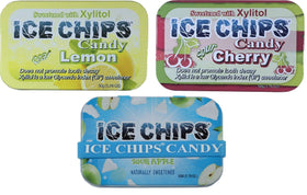 ICE CHIPS three-tin pack on counter for fresh breath