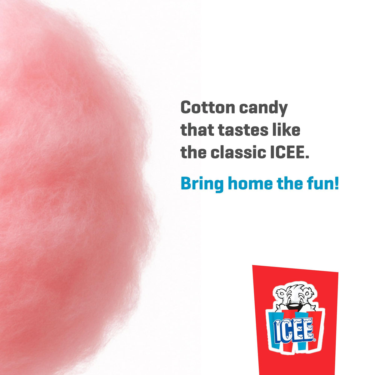 Icee Cotton Candy Cherry close-up shows fluffy texture and cherry aroma.
