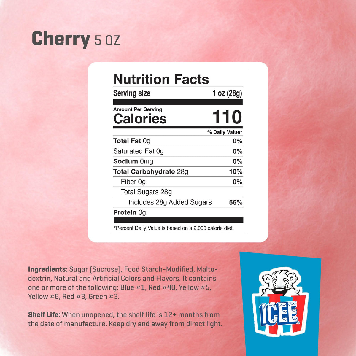 Icee Cotton Candy Cherry packaging and resealable lid helps keep freshness.